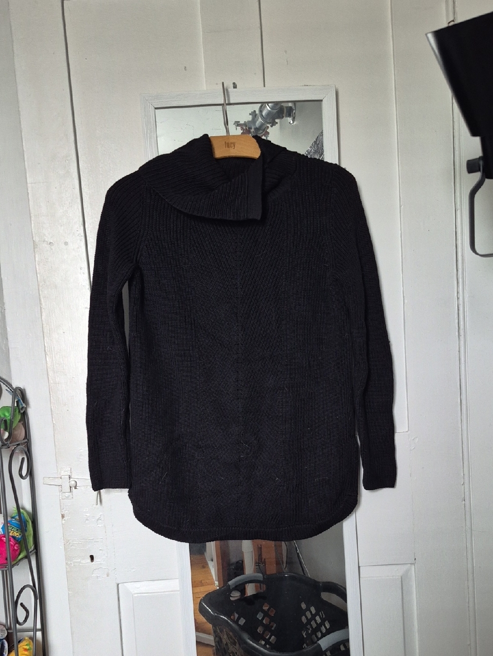 Talbots Black Ribbed Cowl Neck Sweater